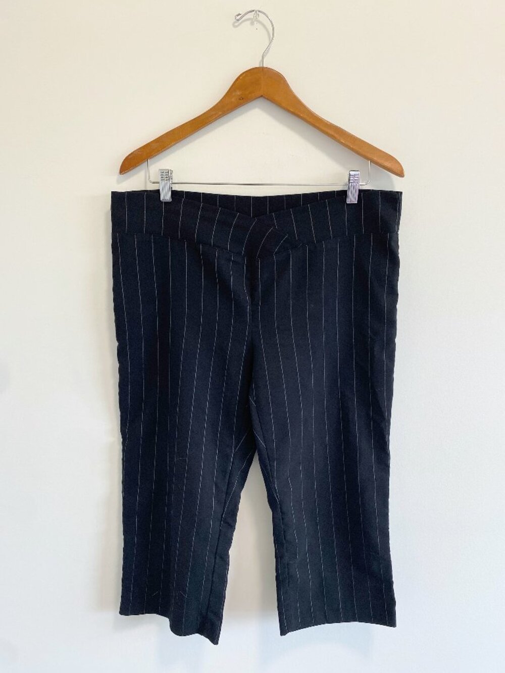 Vintage Black Pinstripe Capri Pants w/ Crossover Waist / Y2K / Made in Canada